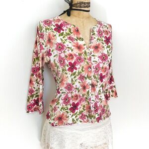 Floral Cardigan Womens S Button Up Lettuce Edge Chic Dainty Coquette Garden